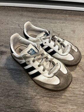 adidas Kids White & Black Samba-Style Leather Sneakers